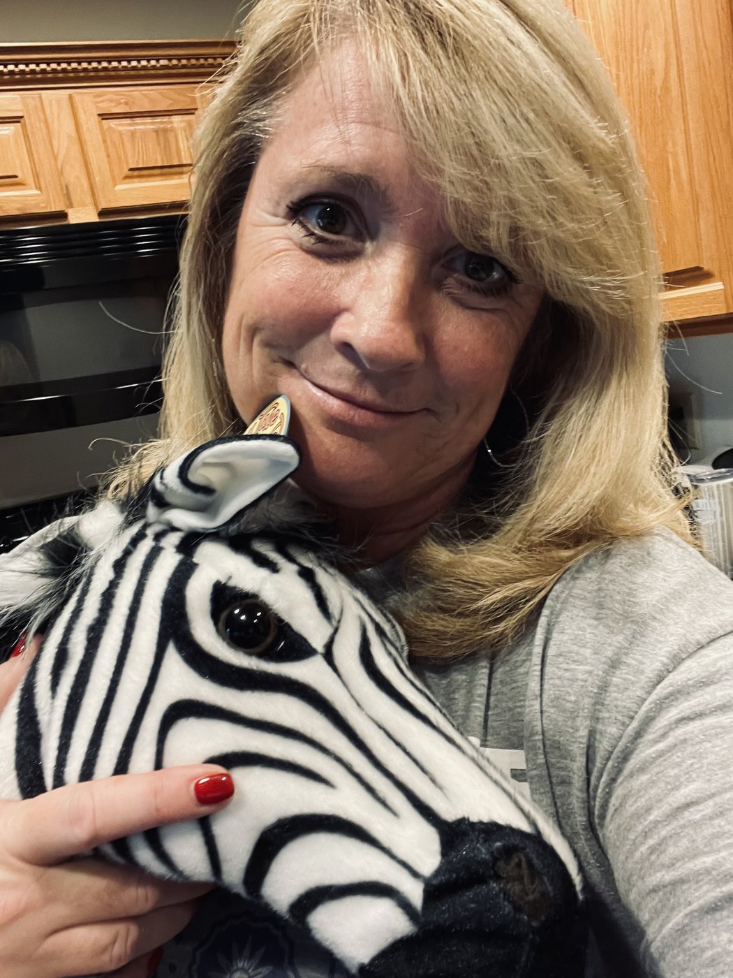 Kelley's kitchen selfie with Frank fresh out of the box, April 13 2022